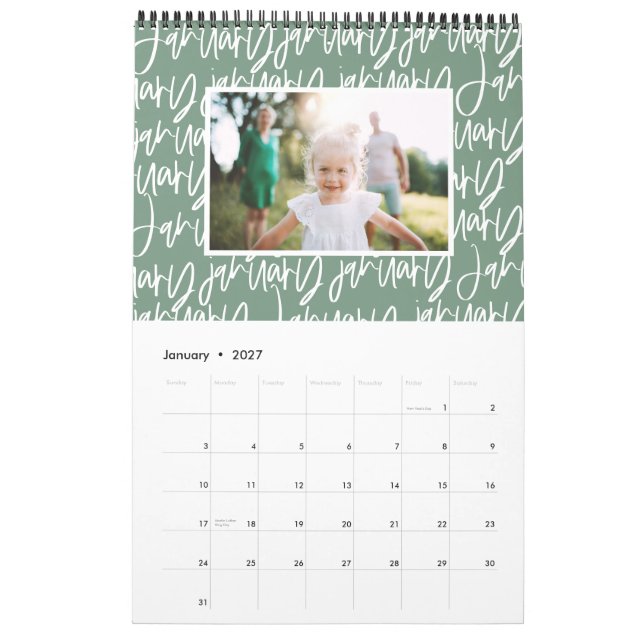 Modern marker pen photo script calendar (Jan 2027)