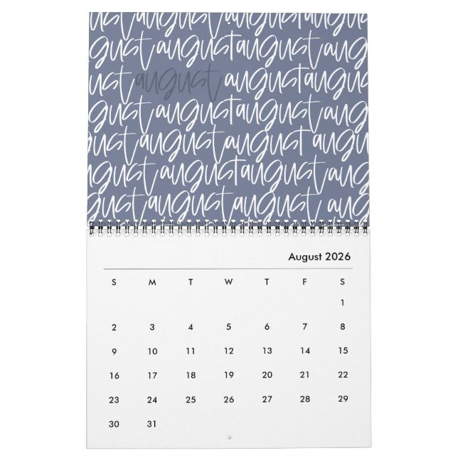 Modern marker pen script calendar (Aug 2026)