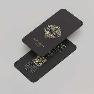 Modern Marketing Logo Black Gold Ornament  Business Card