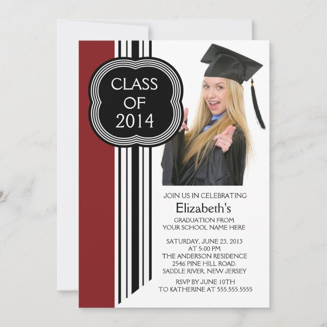 Modern Maroon Black Photo Graduation Party Invitation (Front)