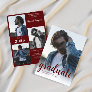 Modern  Maroon Burgundy Photo Graduation Party Invitation