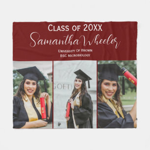 Modern Maroon Graduation Custom Photo Collage Name Fleece Blanket