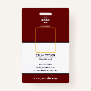 Modern Maroon ID Card with Photo & Logo ID Badge