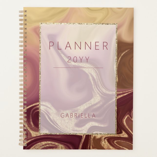 Modern Maroon Mauve & Gold Abstract Planner (Front)