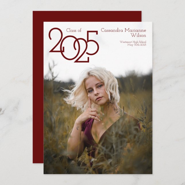 Modern Maroon Photo Graduation Announcement (Front/Back)