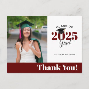 Modern Maroon Photo Graduation Thank You Postcard