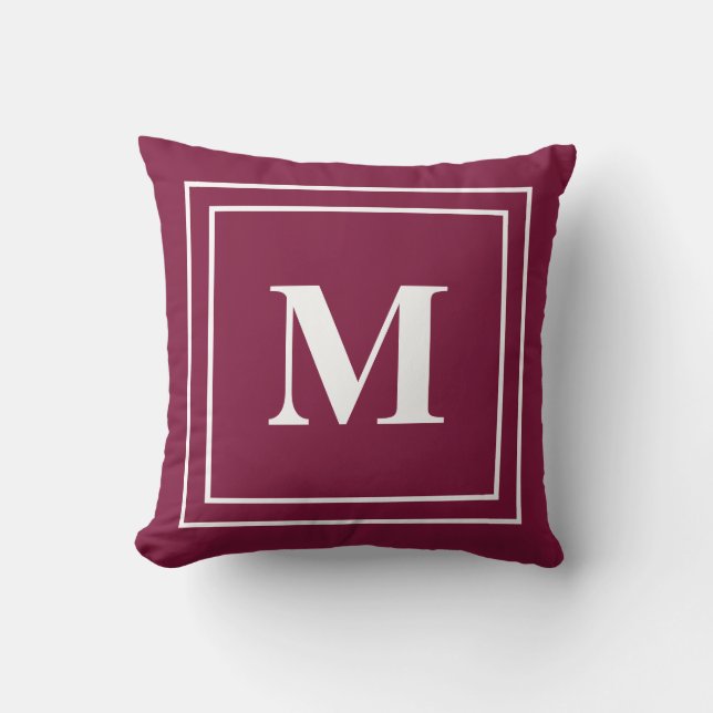 Modern Maroon Red Monogram Cushion (Front)