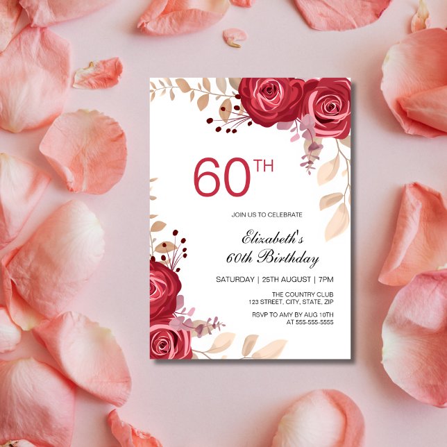 Modern Maroon Rose Spring Floral Greenery Birthday Invitation (Creator Uploaded)
