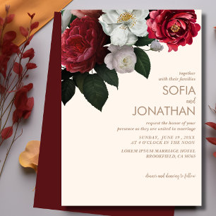 Modern Maroon Rustic Floral Fall Wedding  Invitation