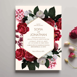 Modern Maroon Rustic Floral Fall Wedding  Invitation