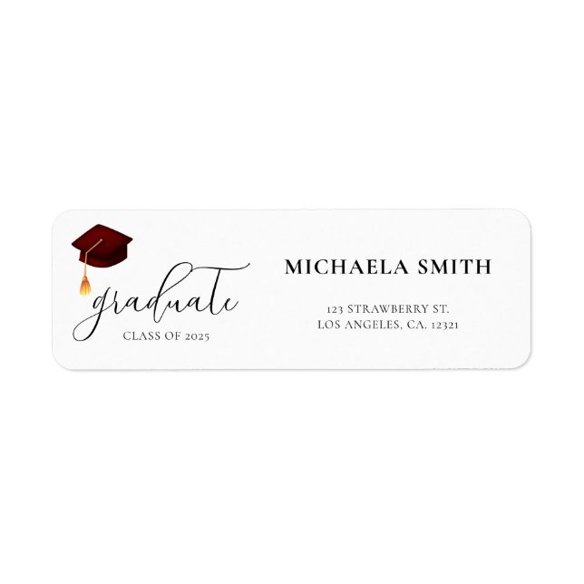 Modern Maroon Script Graduation Return Address Label (Front)
