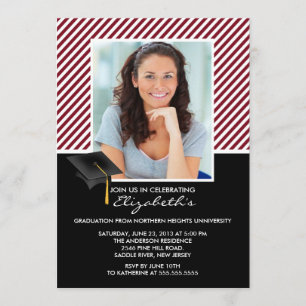 Modern Maroon Stripe Graduation Party Announcement