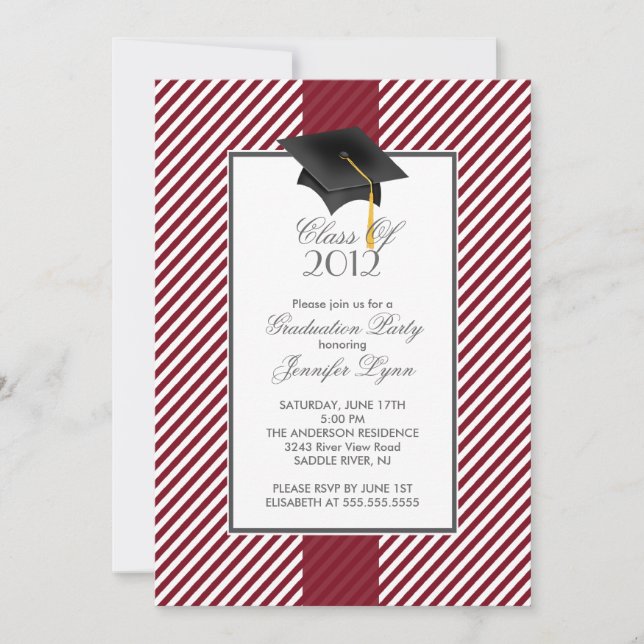 Modern Maroon Stripe Graduation Party Invitation (Front)