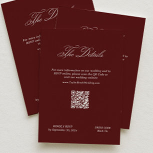 Modern Maroon Wedding Details Qr Code Enclosure Card