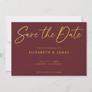 Modern Maroon Wedding Save The Date Invitation