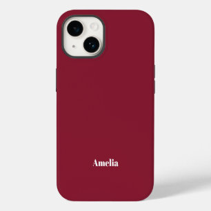 modern maroon white script Personalised Name  iPhone 14 Case