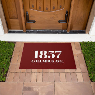 Modern maroon wine Custom street address Doormat