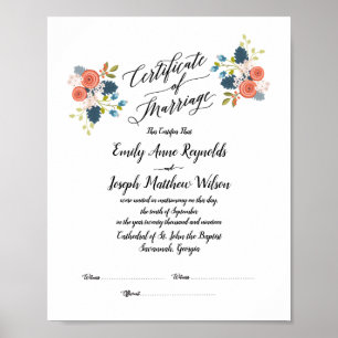Modern Marriage Certificate Wedding Keepsake Poster