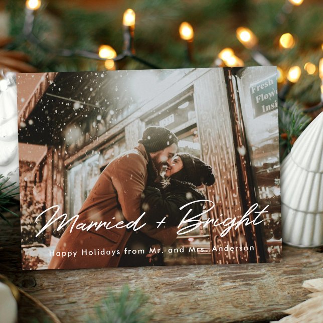 Modern Married and Bright Newlywed Photo Overlay Postcard (Creator Uploaded)