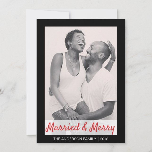 Modern Married and Merry Holiday Thank You Photo Card (Front)