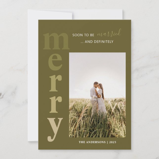 Modern Married and Merry Photo Holiday Card (Front)