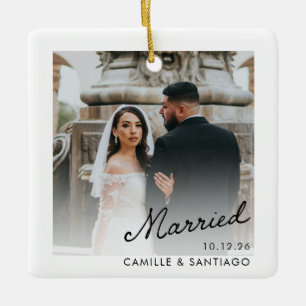 Modern Married Couple Photo Christmas Ornament