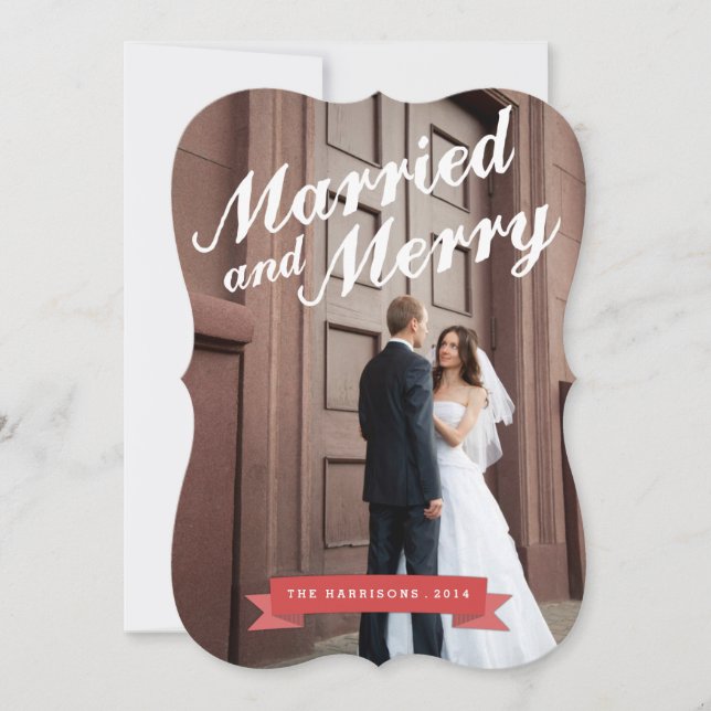 Modern Married & Merry Holiday Big Photo Card (Front)