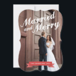 Modern Married & Merry Holiday Big Photo Card<br><div class="desc">A modern "Married and Merry" greeting is front and centre in this design that incorporates cursive text and whimsical typography for a lovely look that's sure to celebrate your first Christmas as Mr and Mrs. A casual contemporary greeting to send to family and friends, this design incorporates a festive red...</div>