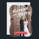 Modern Married & Merry Holiday Big Photo Card<br><div class="desc">A modern "Married and Merry" greeting is front and centre in this design that incorporates cursive text and whimsical typography for a lovely look that's sure to celebrate your first Christmas as Mr and Mrs. A casual contemporary greeting to send to family and friends, this design incorporates a festive red...</div>