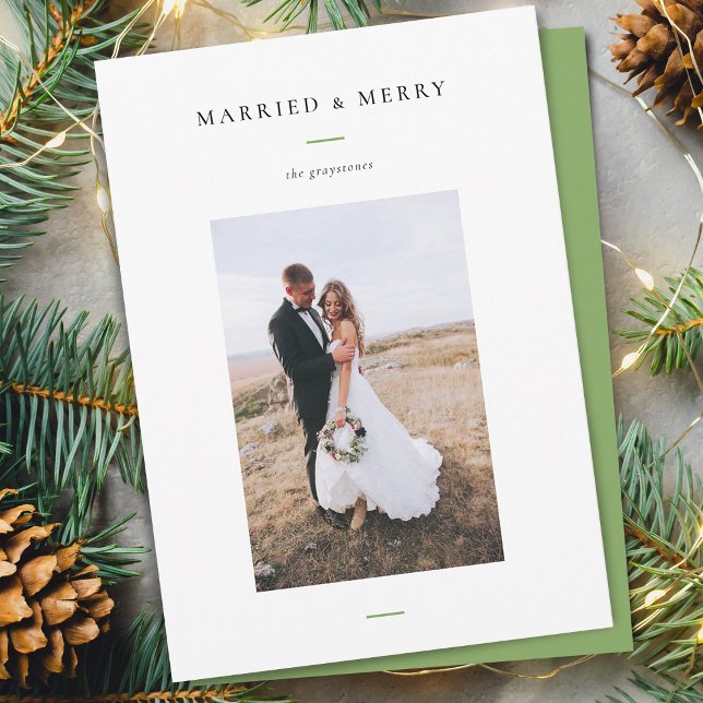 Modern Married & Merry Photo Holiday Card (Modern Married & Merry Photo Holiday Card)