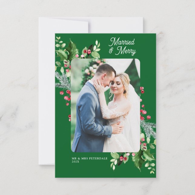 Modern Married & Merry wedding announcement (Front)