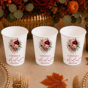 Modern marsala floral fall bridal shower paper cup