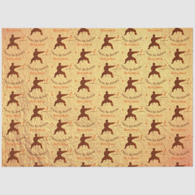 Modern Martial Arts Karate Kids 8th Happy Birthday Tissue Paper (Front)