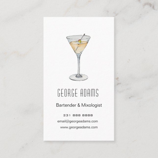 Modern  Martini  Bartender Business Card (Front)