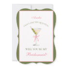 Modern Martini Bow Trend Pink and Olive Bridesmaid