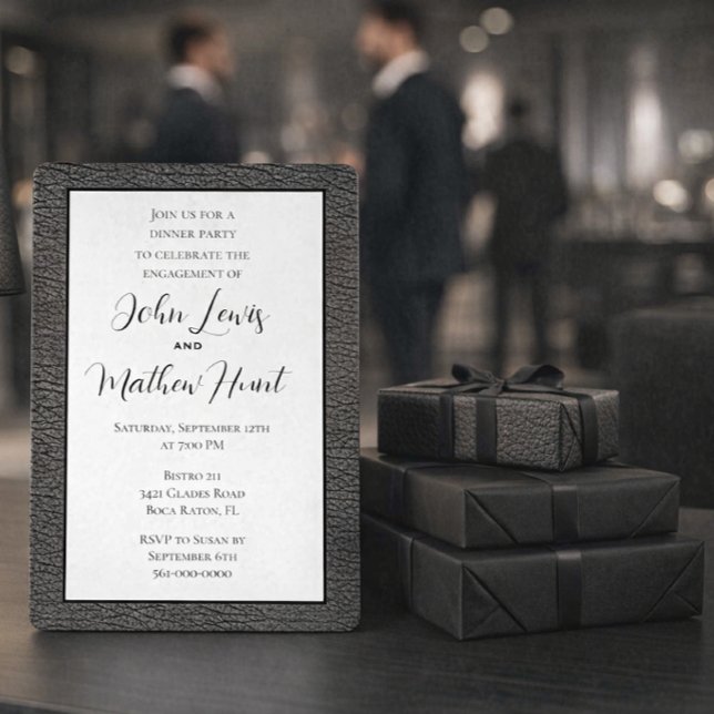 Modern Masculine Engagement Party Invitation (Elegant engagement dinner invitation featuring modern masculine design)