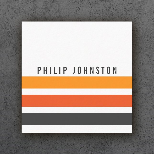 Modern masculine grey and orange stripes white square business card (Creator Uploaded)