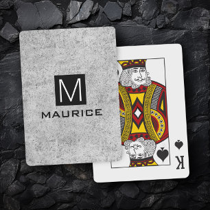 Modern masculine monogram black square concrete playing cards