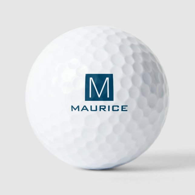 Modern masculine monogram dark blue square golf balls (Front)