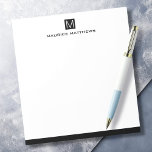 Modern masculine monogram name black square notepad<br><div class="desc">Notepad featuring your monogram initial on a black or custom colour square and the name below in a masculine font. At the bottom is a black border. All colours are customisable.</div>