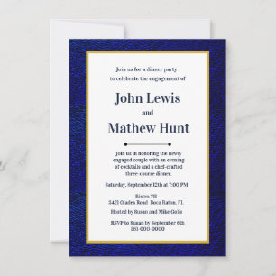 Modern Masculine Navy Blue Engagement Party Invitation