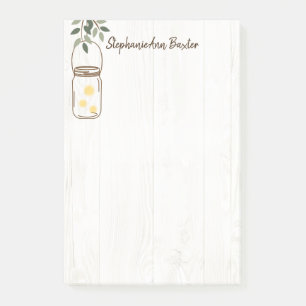 Modern Mason Jar & Fireflies Rustic Notes