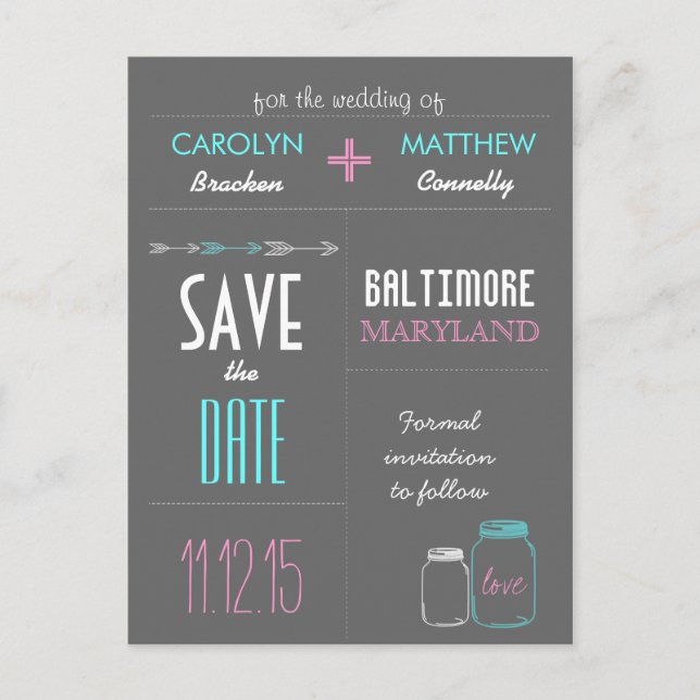 Modern Masonjar | Arrows Grey Save the Date Card (Front)