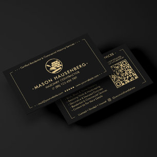 Modern Masonry Concrete Contractor Black Business Card