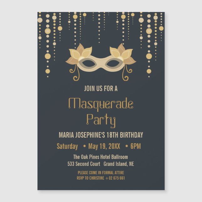 Modern Masquerade birthday Party Invitation (Front)