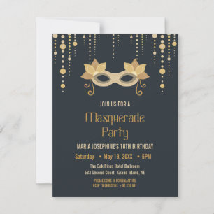 Modern Masquerade birthday party Invitation