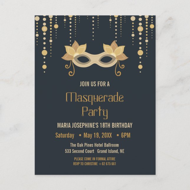 Modern Masquerade birthday Party Invitation (Front)