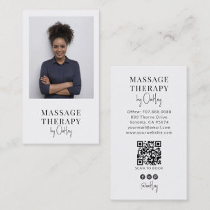Modern Massage Photo QR Code Therapist Light Grey Business Card