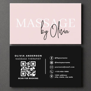 Modern Massage Therapist QR Code Blush Pink Business Card