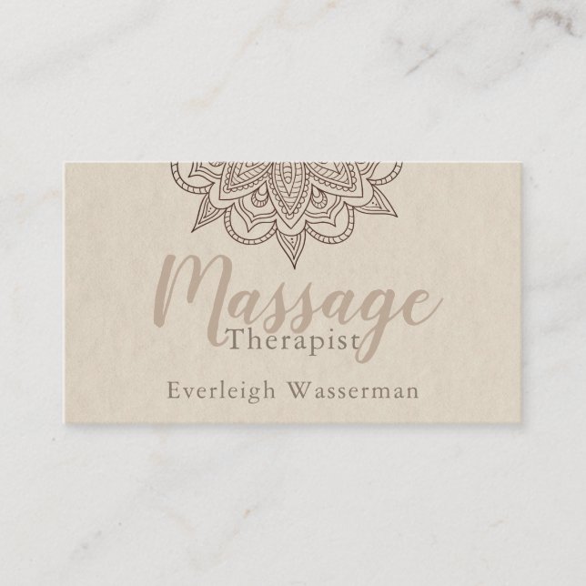 Modern Massage Therapist Script Lotus Flower Busin Business Card (Front)